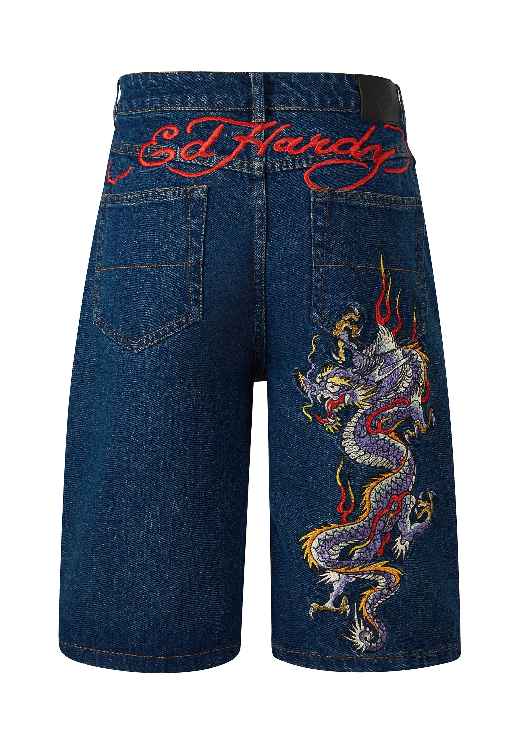 Mens Battle Dragon Denim Jorts Shorts - Indigo
