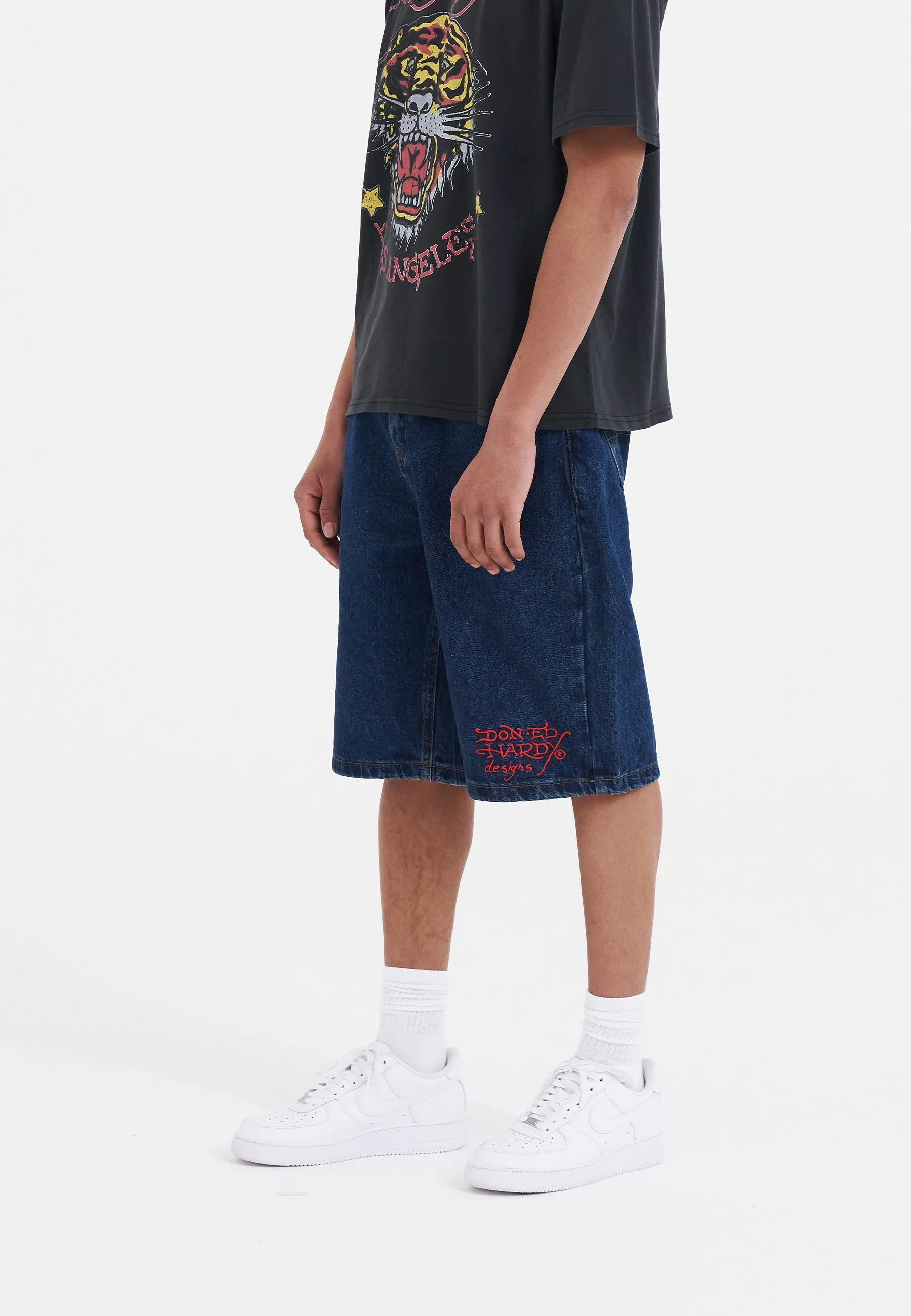 Mens Battle Dragon Denim Jorts Shorts - Indigo