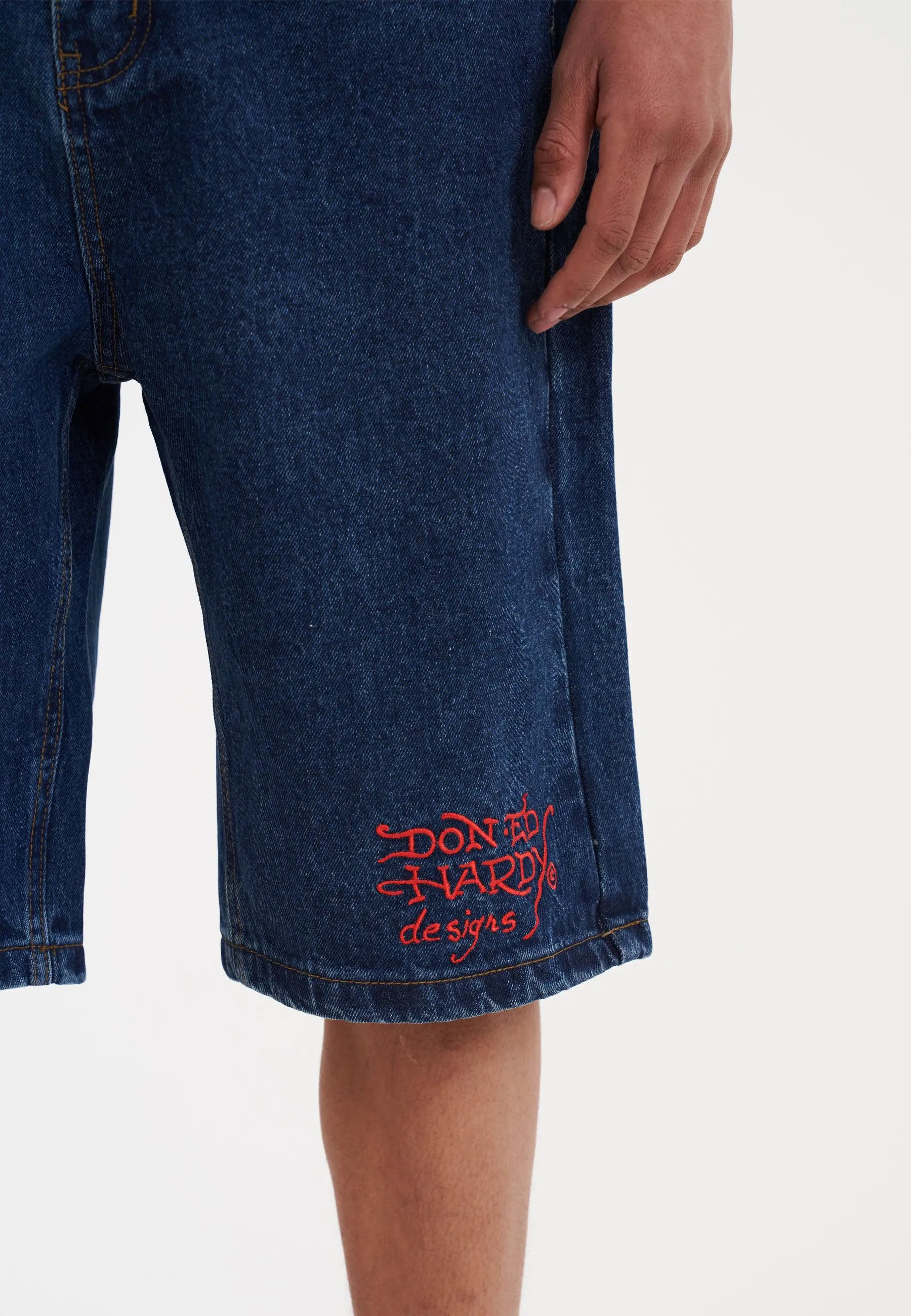 Mens Battle Dragon Denim Jorts Shorts - Indigo
