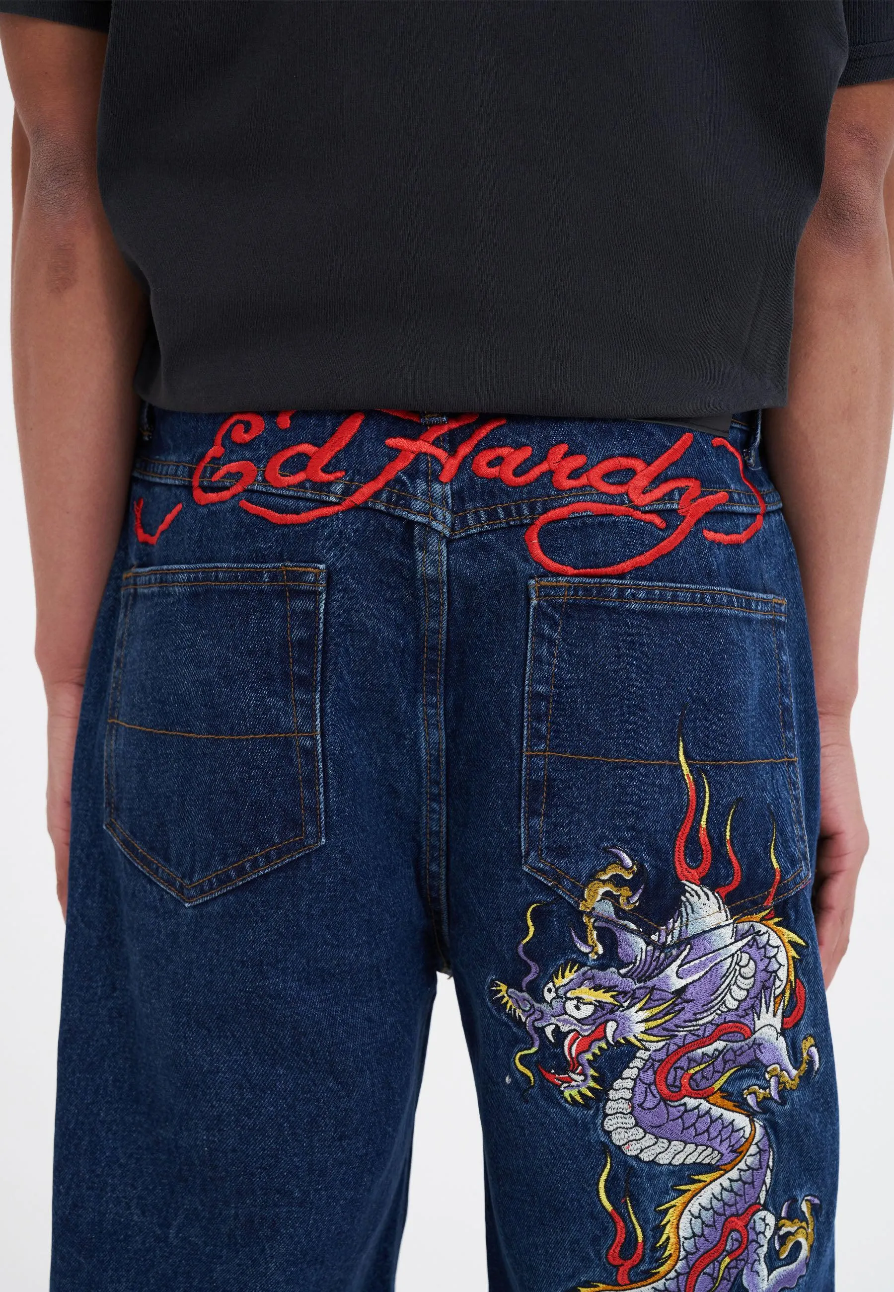 Mens Battle Dragon Denim Jorts Shorts - Indigo