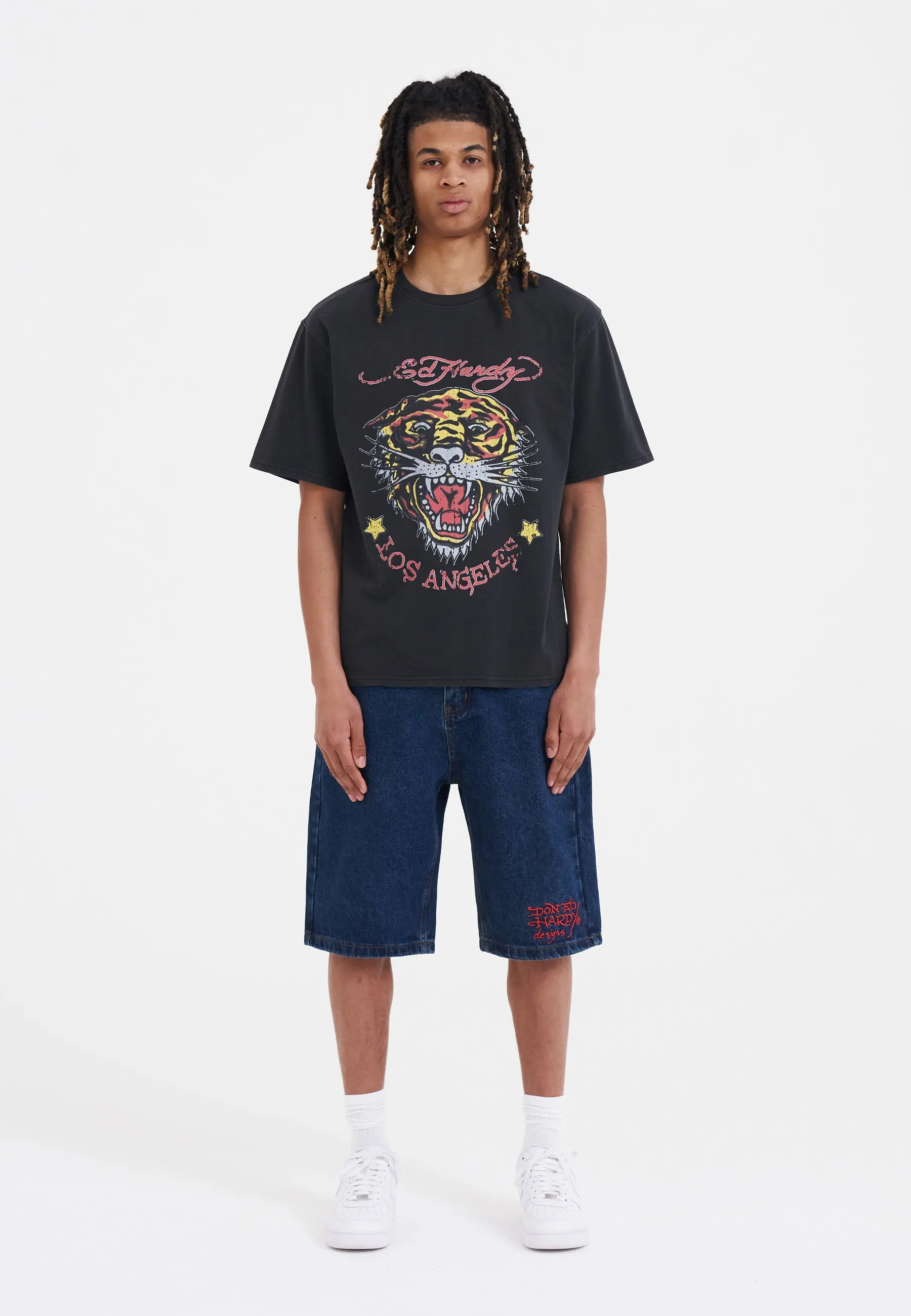 Mens Battle Dragon Denim Jorts Shorts - Indigo