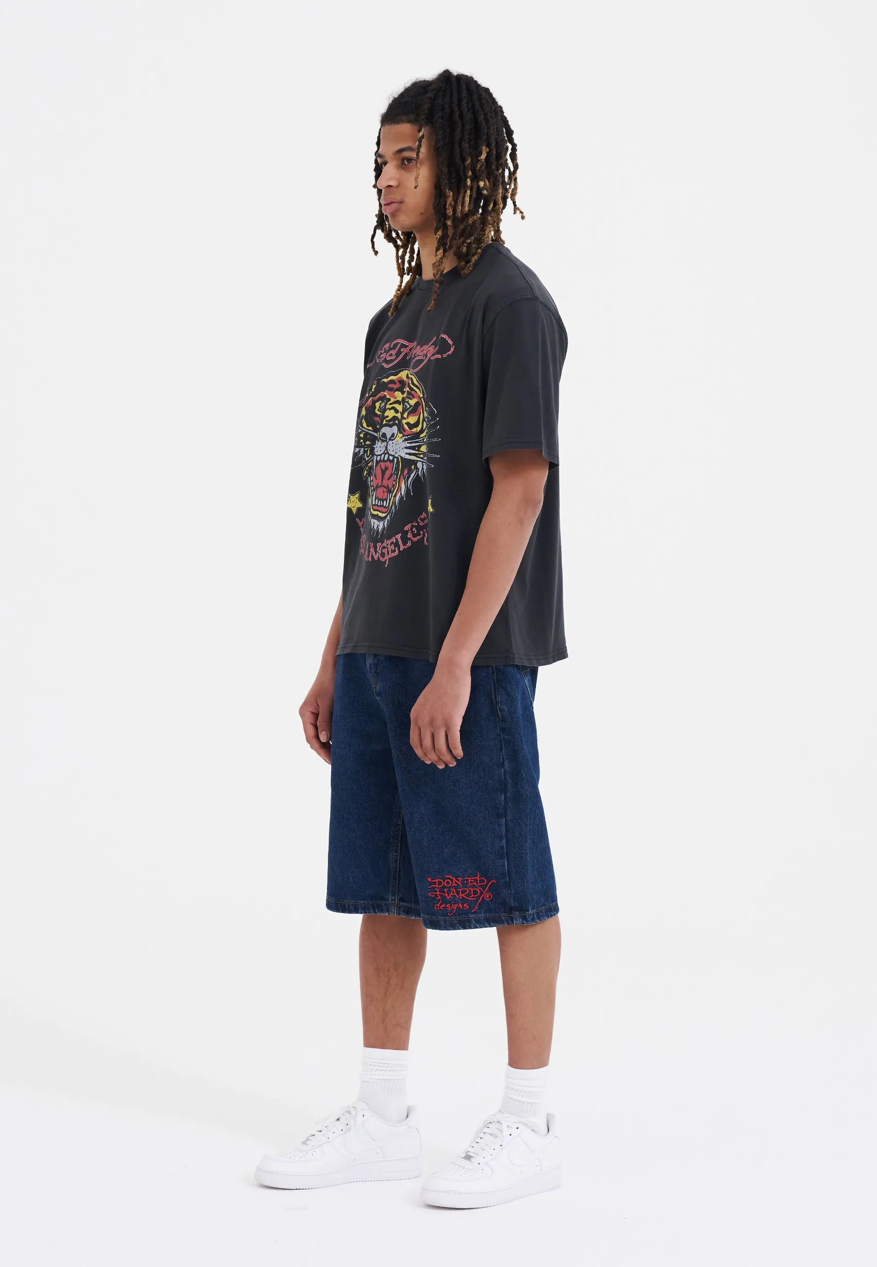 Mens Battle Dragon Denim Jorts Shorts - Indigo