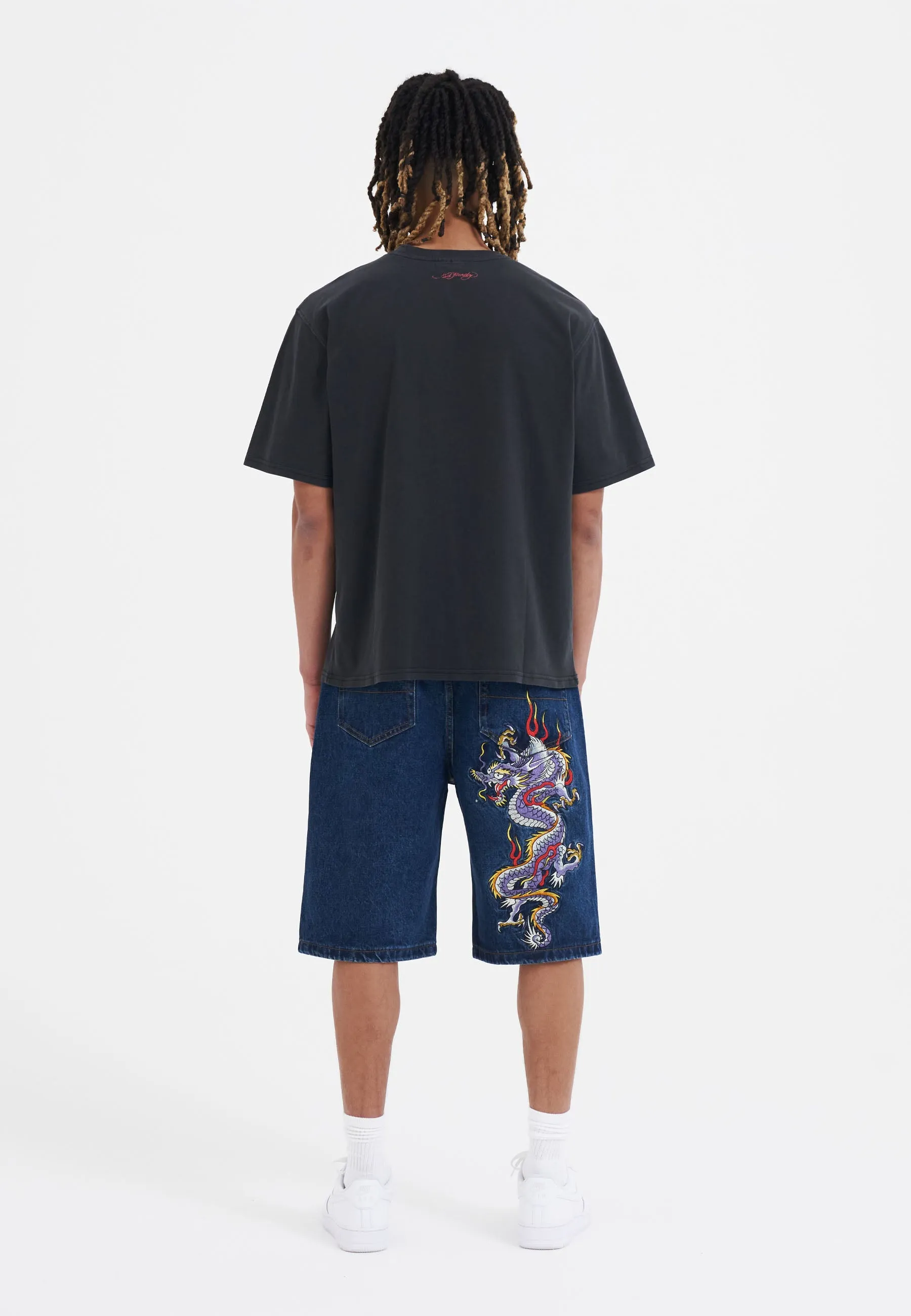 Mens Battle Dragon Denim Jorts Shorts - Indigo
