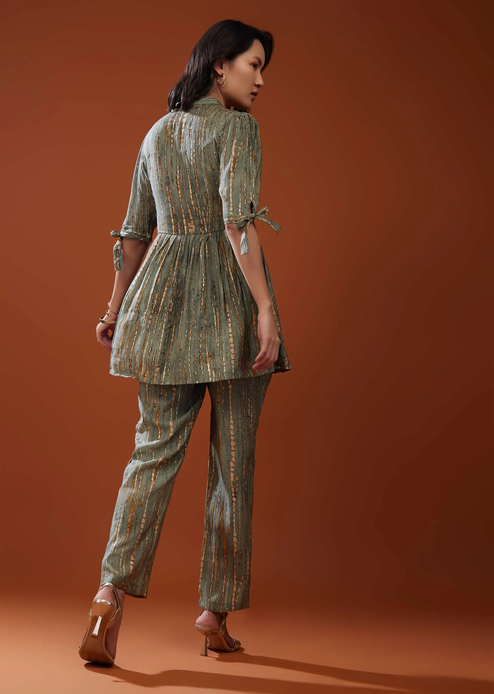 Multicolored Printed Co-ord Set In Chaderi Silk