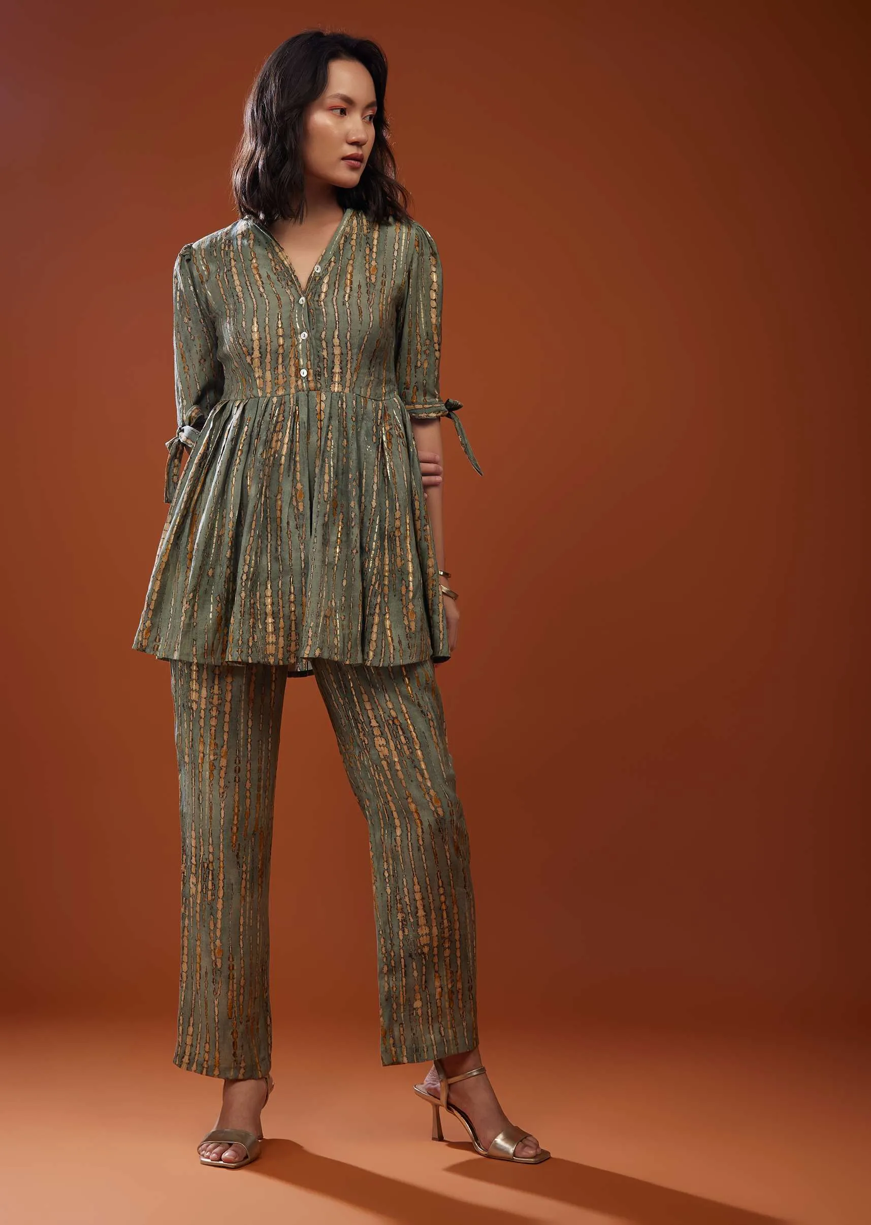 Multicolored Printed Co-ord Set In Chaderi Silk