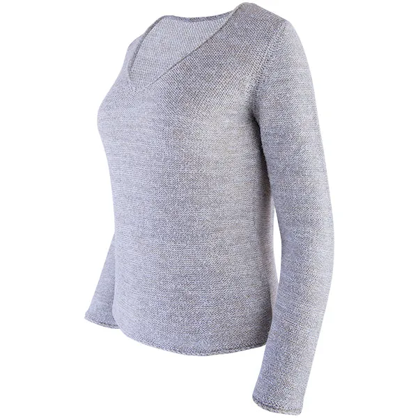 Novelty V-Neck Long Sleeve Pullover in Alabaster
