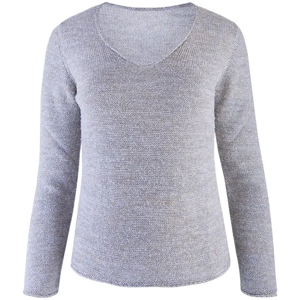 Novelty V-Neck Long Sleeve Pullover in Alabaster