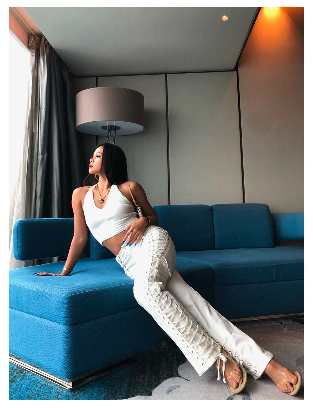 Pantalones de encaje delgado