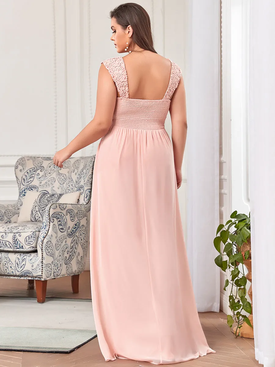Plus Size A Line Chiffon Wholesale Bridesmaid Dress With Lace Bodice