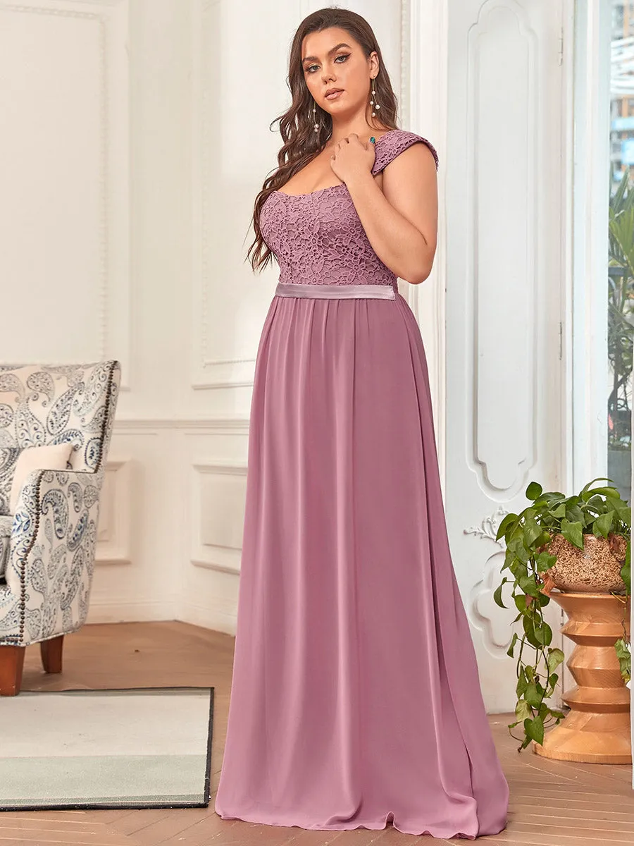 Plus Size A Line Chiffon Wholesale Bridesmaid Dress With Lace Bodice