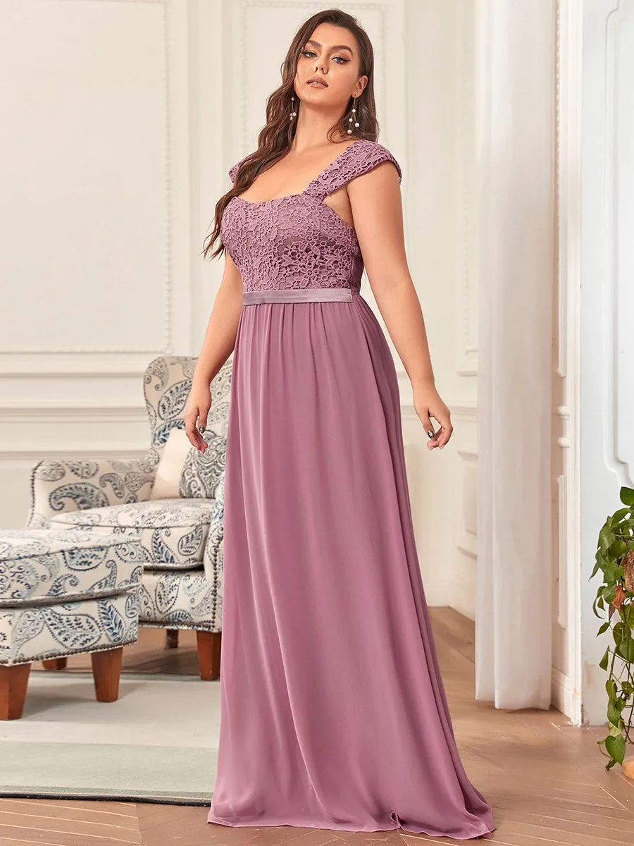 Plus Size A Line Chiffon Wholesale Bridesmaid Dress With Lace Bodice