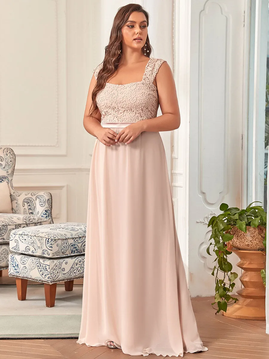 Plus Size A Line Chiffon Wholesale Bridesmaid Dress With Lace Bodice