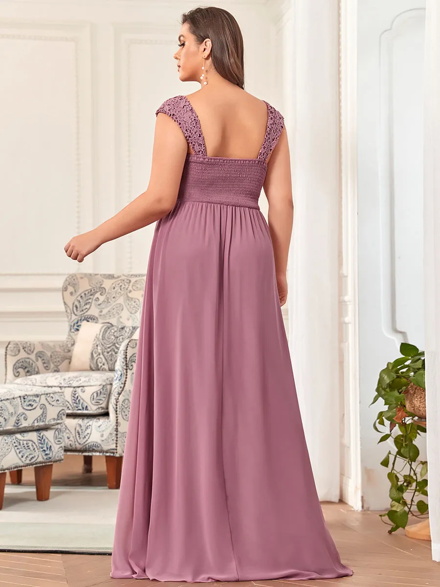 Plus Size A Line Chiffon Wholesale Bridesmaid Dress With Lace Bodice