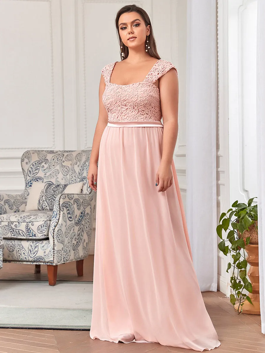 Plus Size A Line Chiffon Wholesale Bridesmaid Dress With Lace Bodice