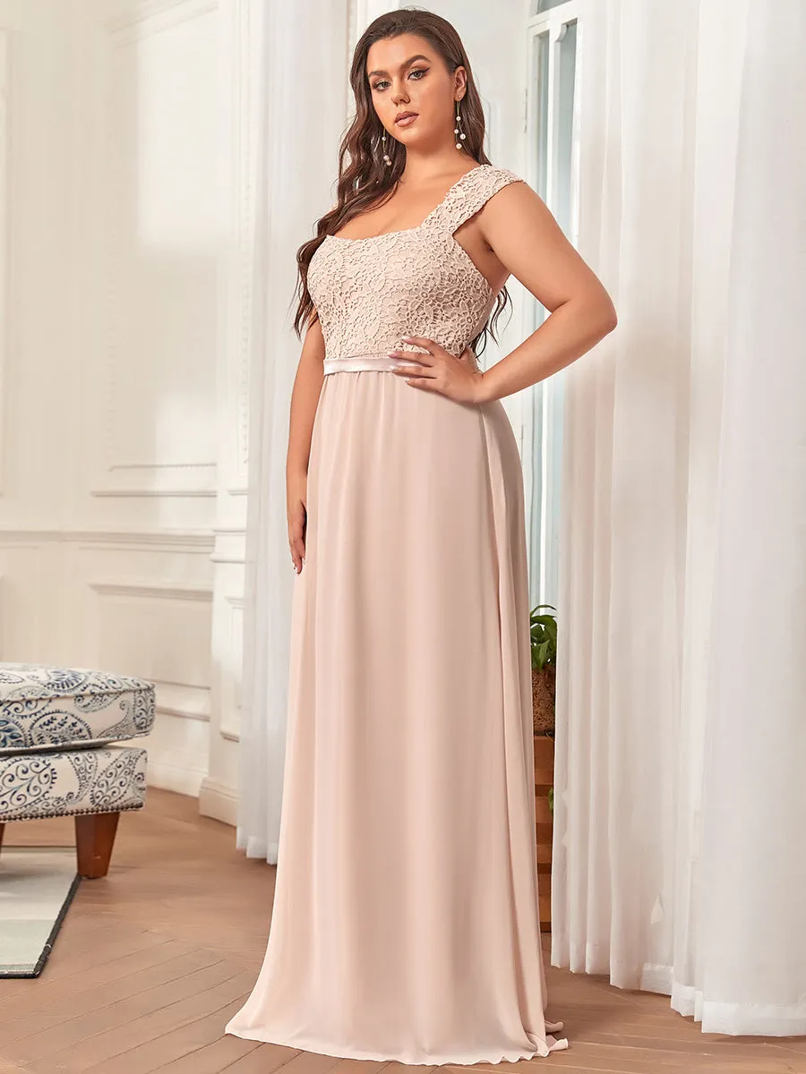Plus Size A Line Chiffon Wholesale Bridesmaid Dress With Lace Bodice