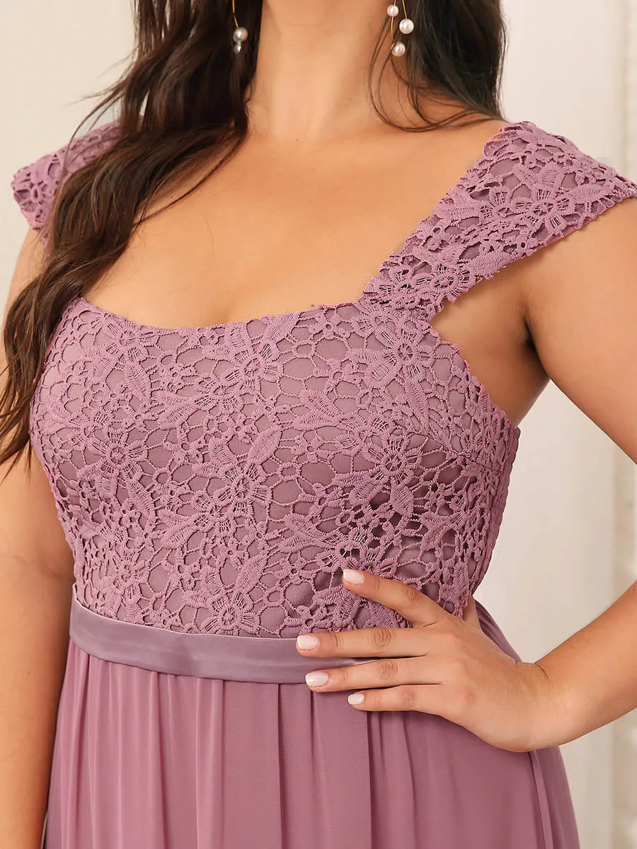 Plus Size A Line Chiffon Wholesale Bridesmaid Dress With Lace Bodice