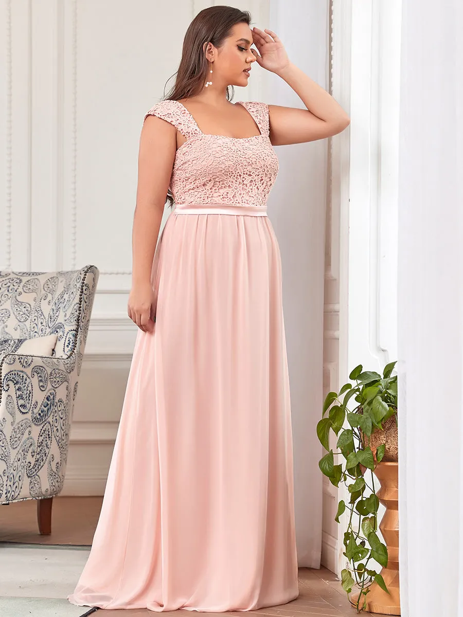 Plus Size A Line Chiffon Wholesale Bridesmaid Dress With Lace Bodice
