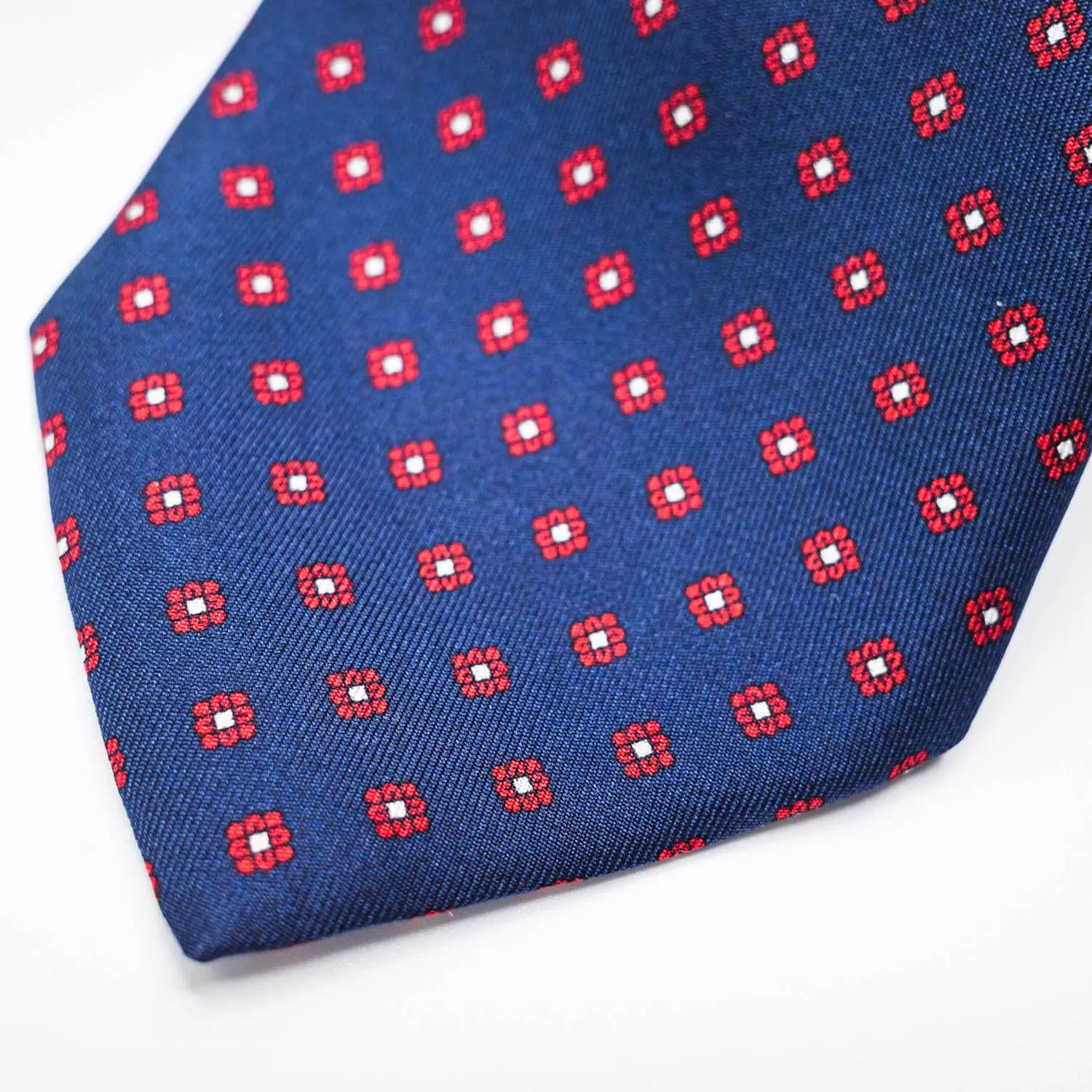 Silk Floral Print Tie - Dark Blue
