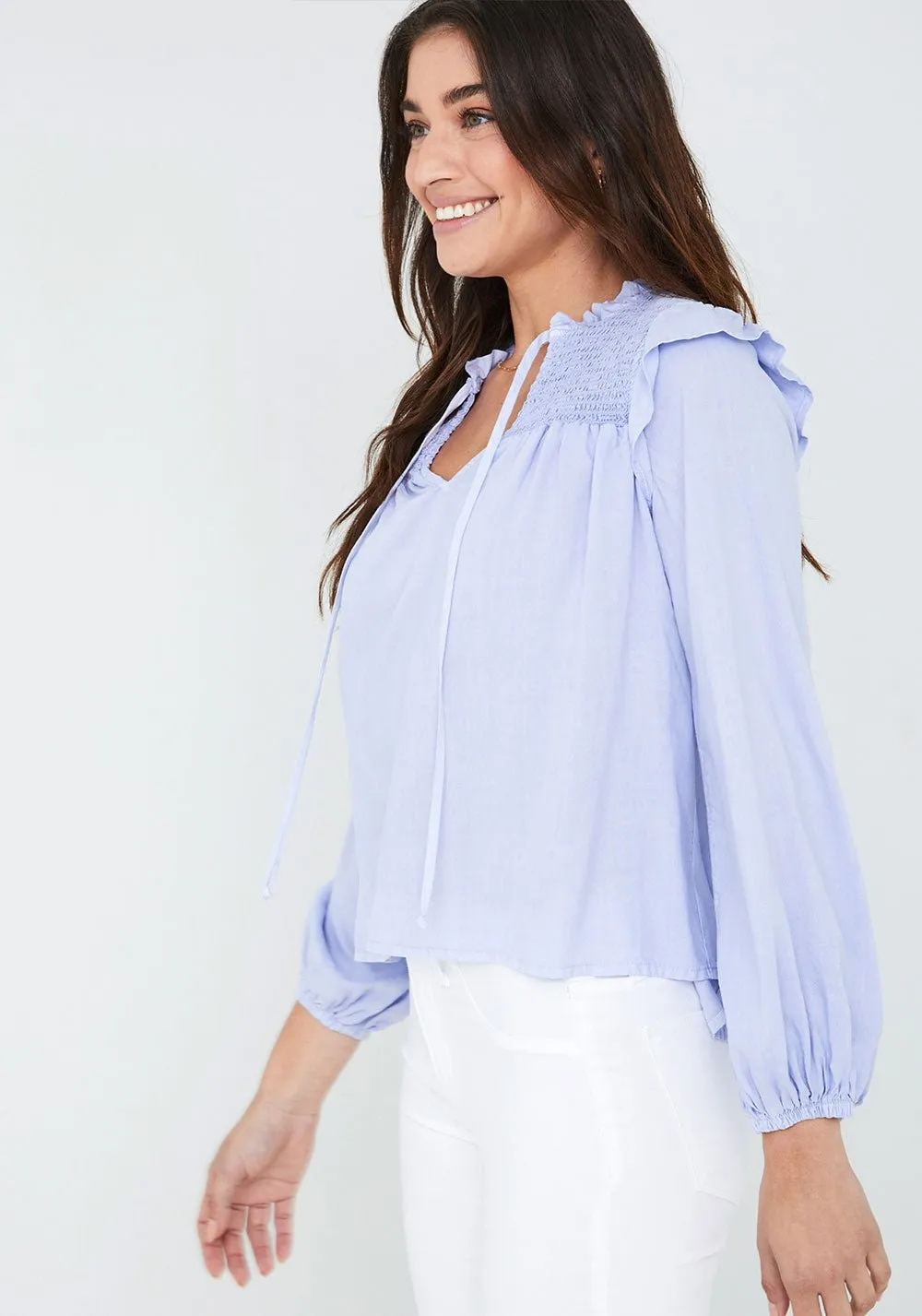 Smocked Ruffle Pullover - Peri Mist