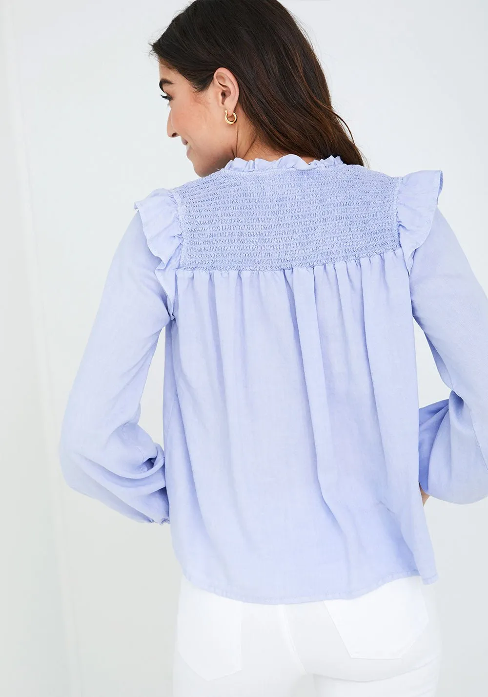 Smocked Ruffle Pullover - Peri Mist