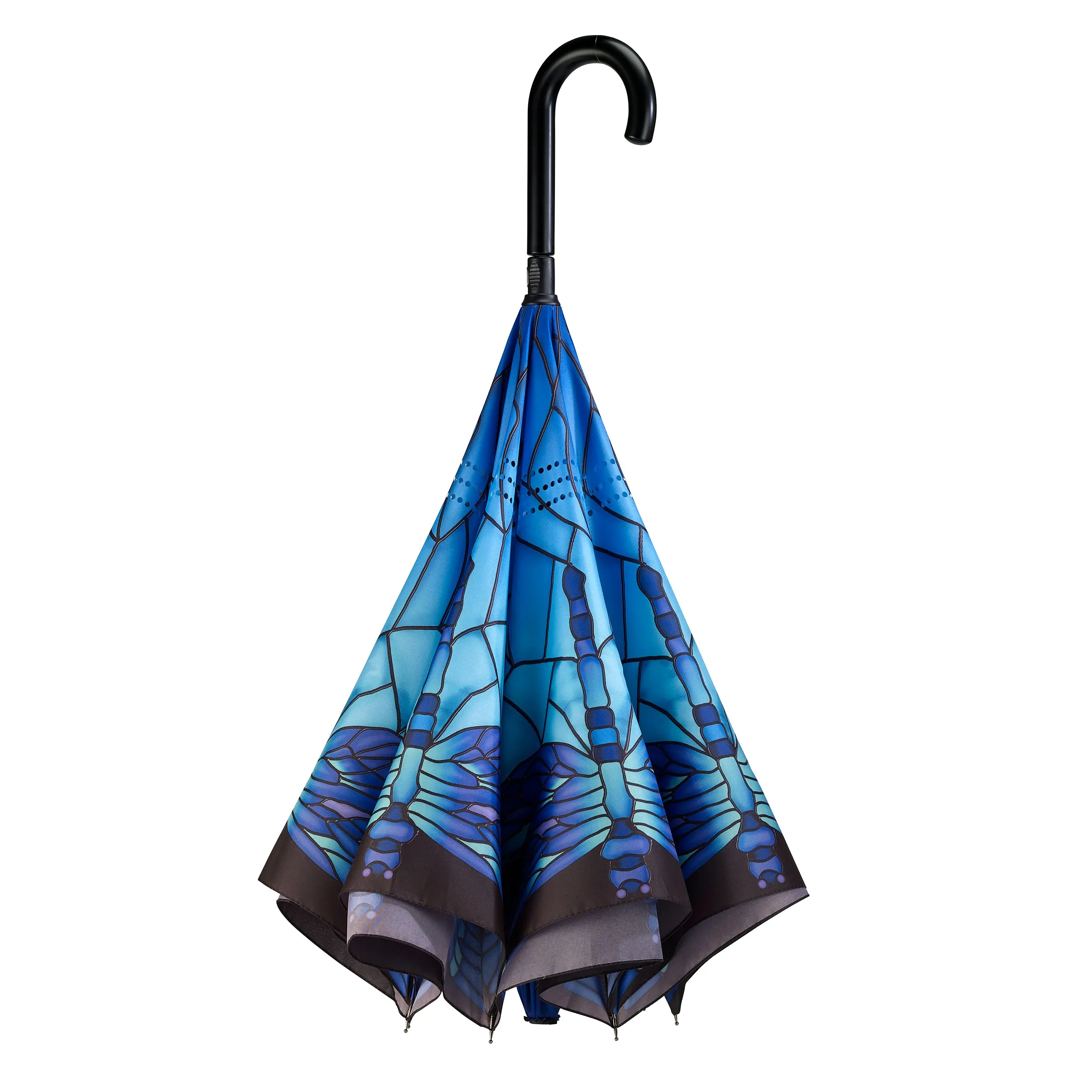 Stained Glass Dragonfly Stick Umbrella Reverse Close