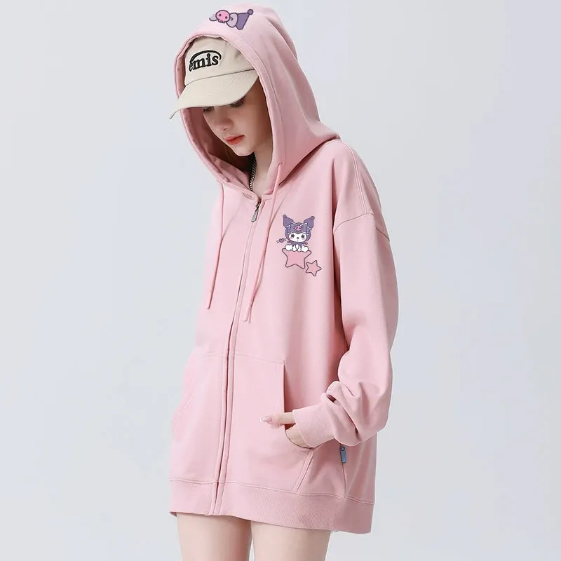 Sweet Japanese Sanrio Kuromi Printed Hooded Coat