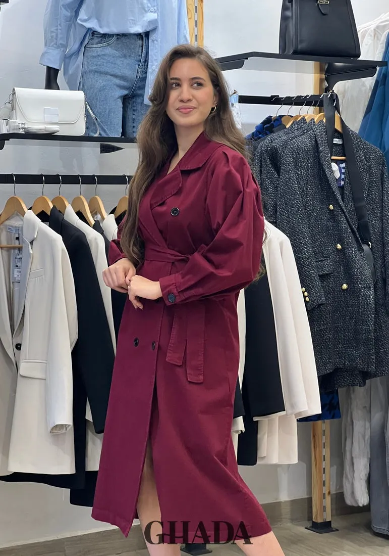 Trench coat oversize en burgundy