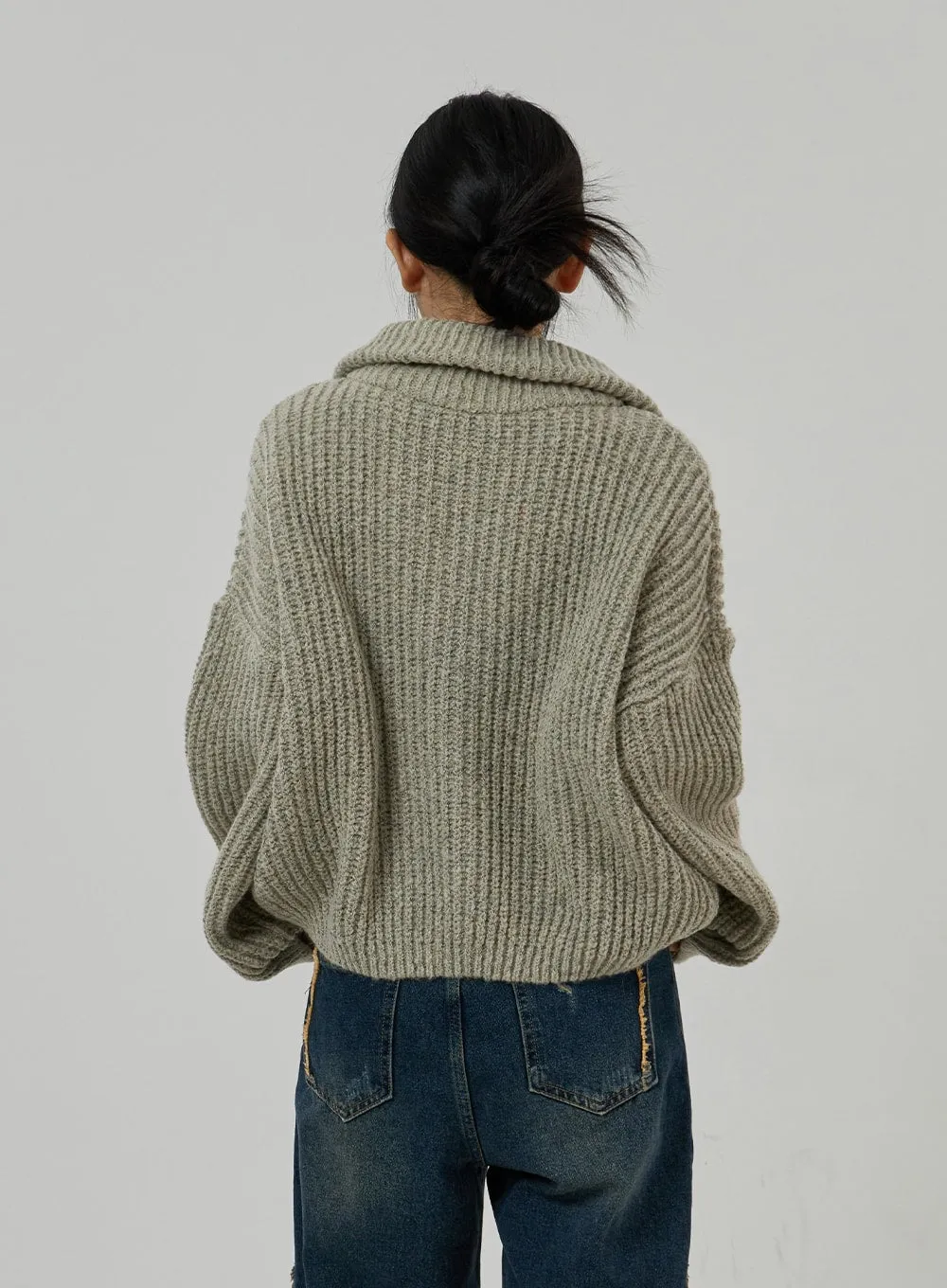 Twist Pattern Two Way Zipper Knit Cardigan CD20