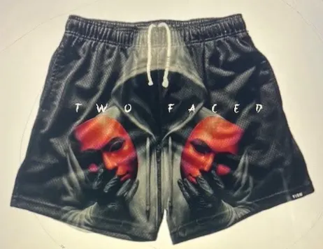 TWO FACED Dual Mask Graphic Mesh Shorts