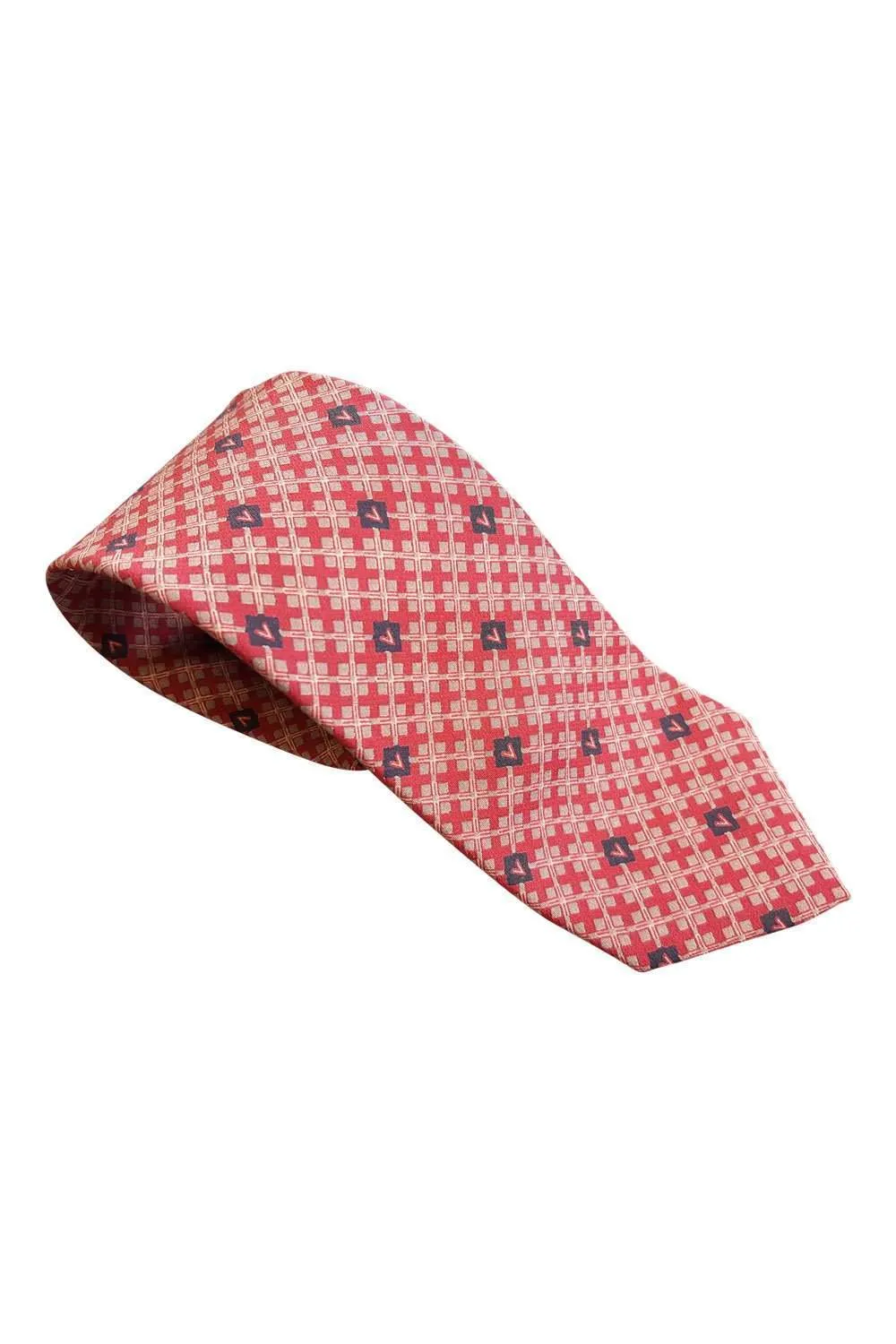 VALENTINO Vintage 100% Silk Red Tie Argyle Print (55")