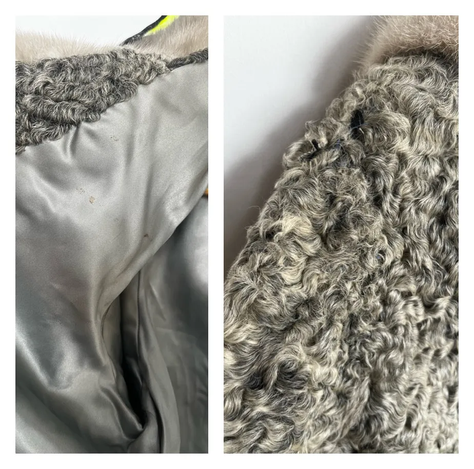 Vintage 40s 50s | Gray Lambswool Fur Coat with Mink Collar | Small