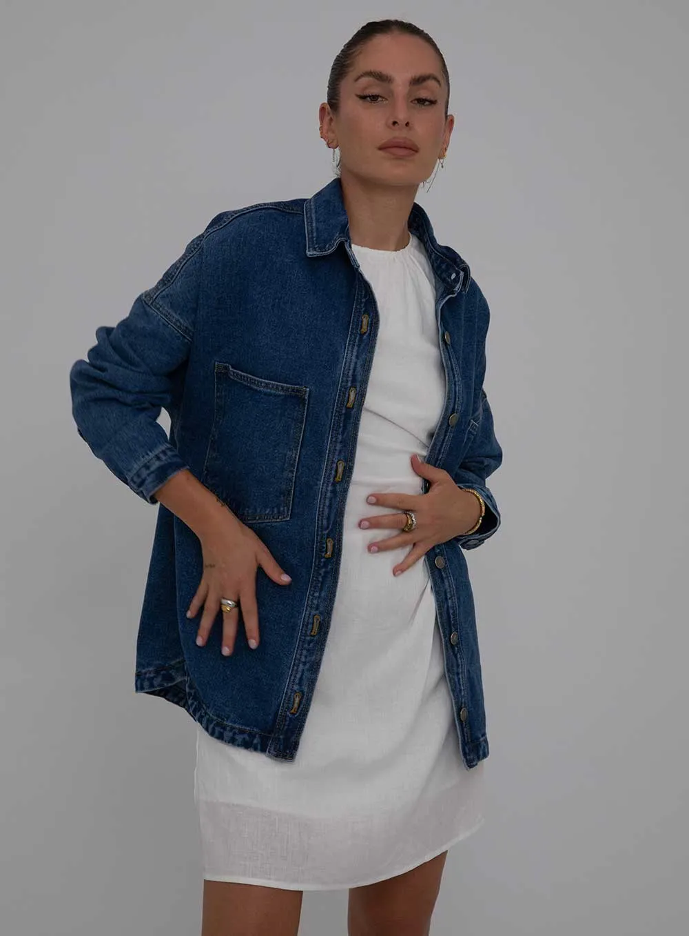 Wake Up Denim Jacket-DARK BLUE