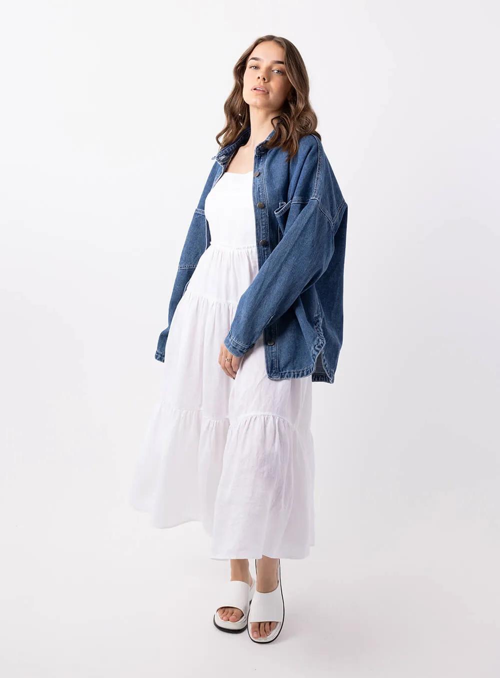 Wake Up Denim Jacket-DARK BLUE