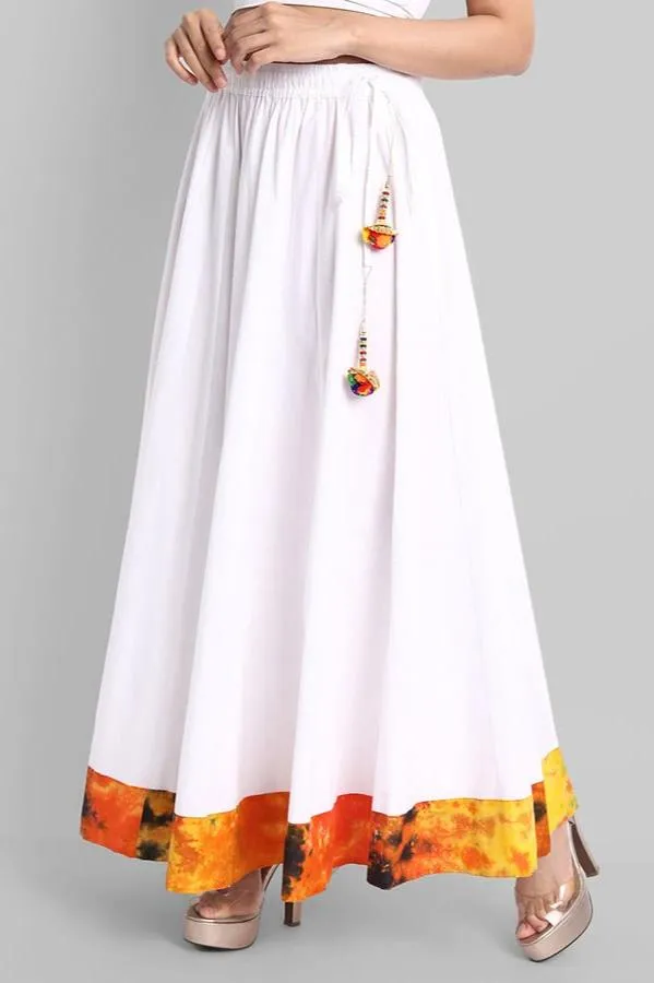 White Broad Holi Border Skirt
