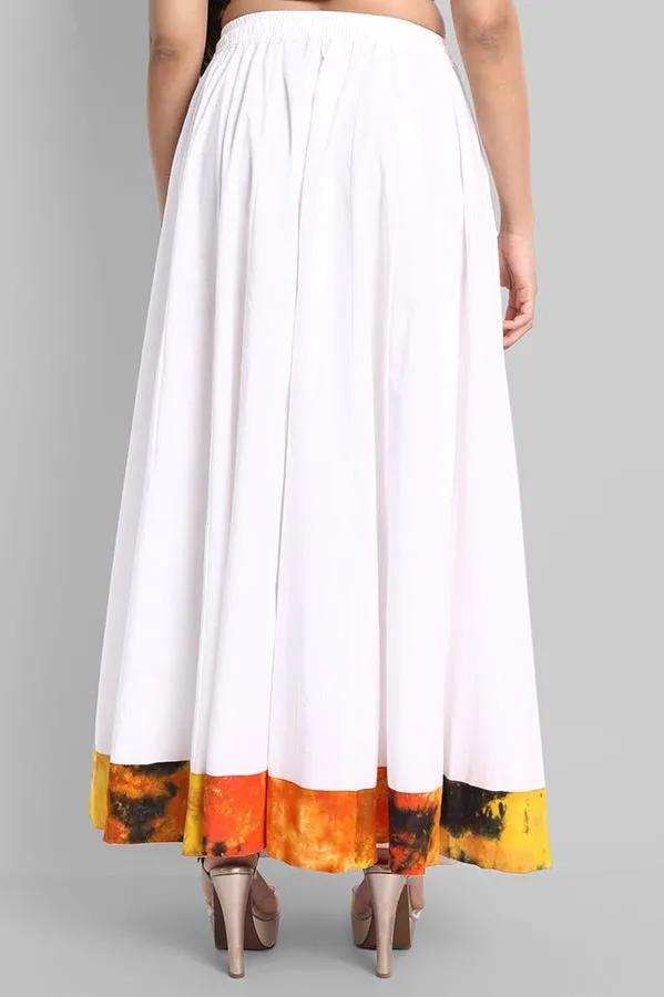 White Broad Holi Border Skirt