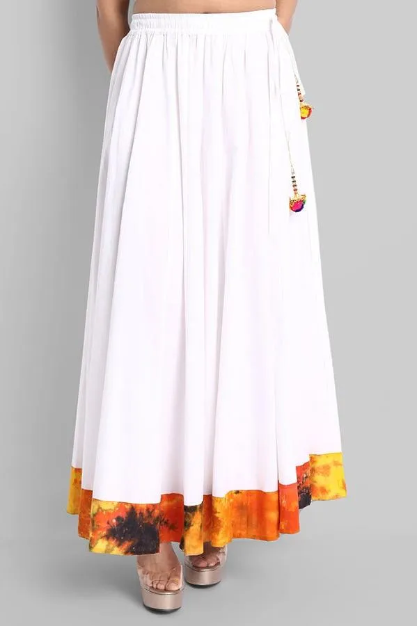 White Broad Holi Border Skirt