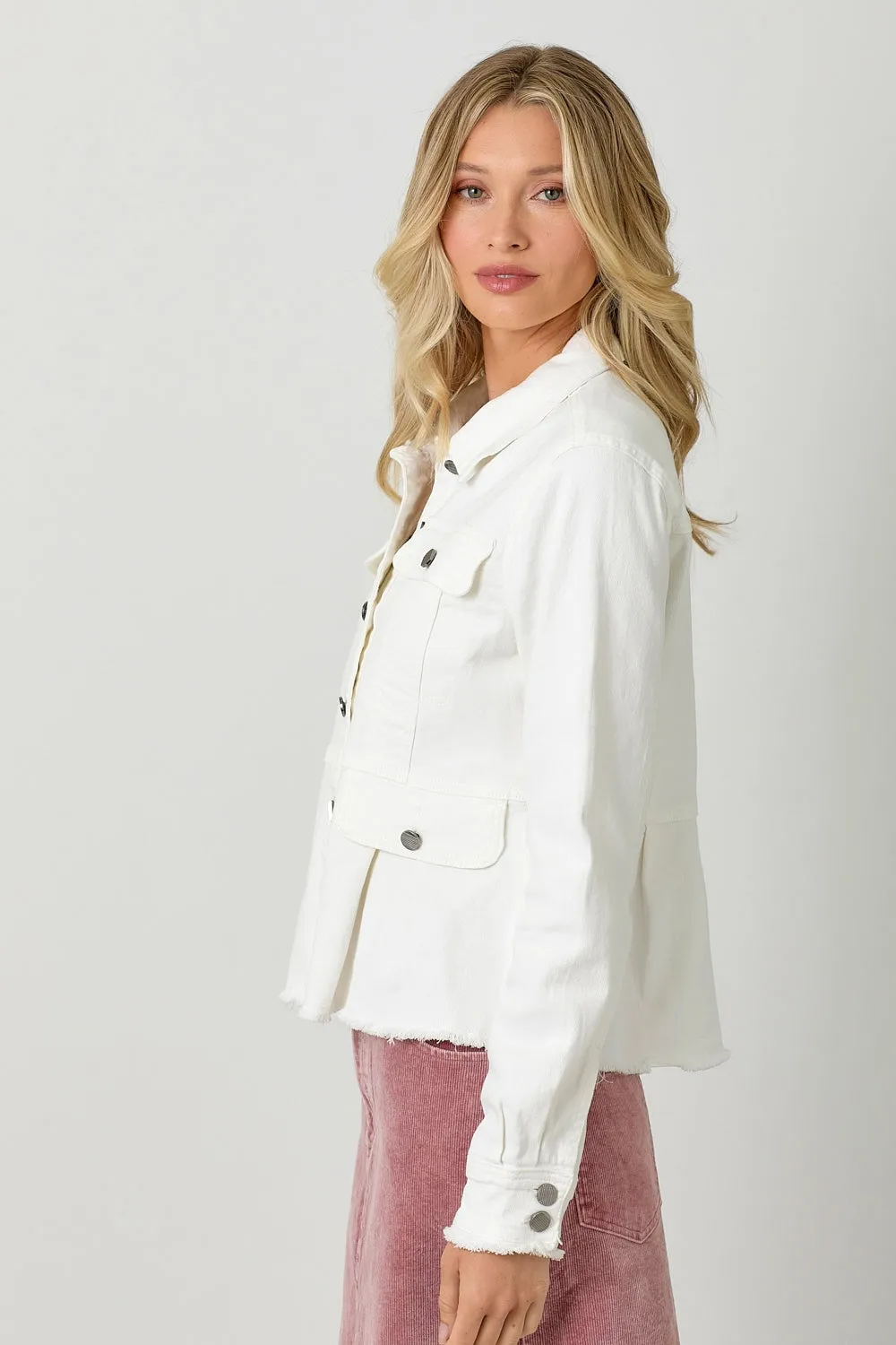 White Peplum Style Denim Jacket - FINAL SALE