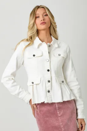 White Peplum Style Denim Jacket - FINAL SALE