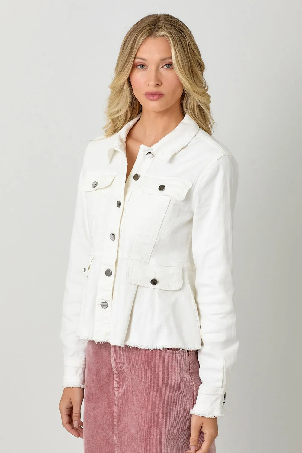 White Peplum Style Denim Jacket - FINAL SALE