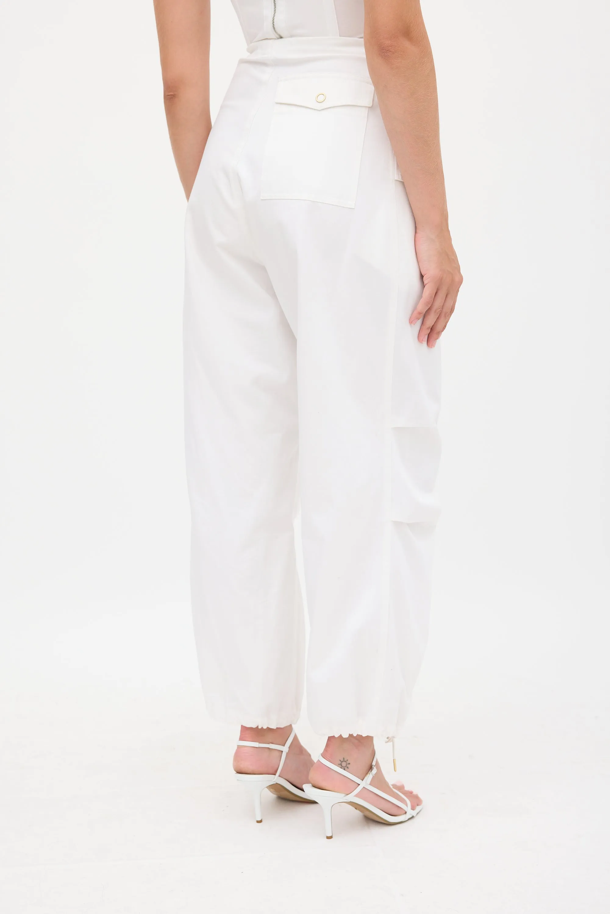 White Wide Leg Drawstring Trouser
