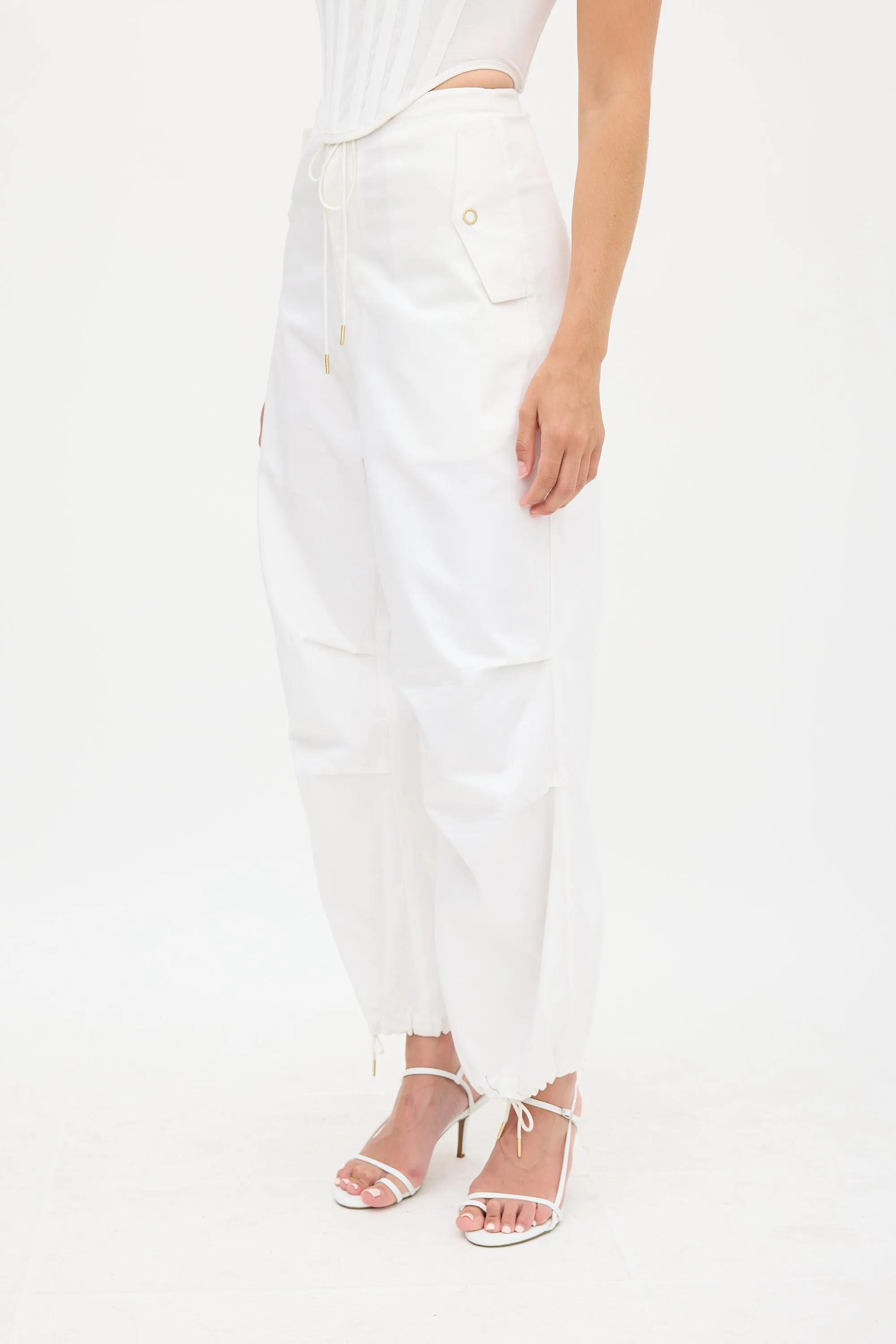 White Wide Leg Drawstring Trouser