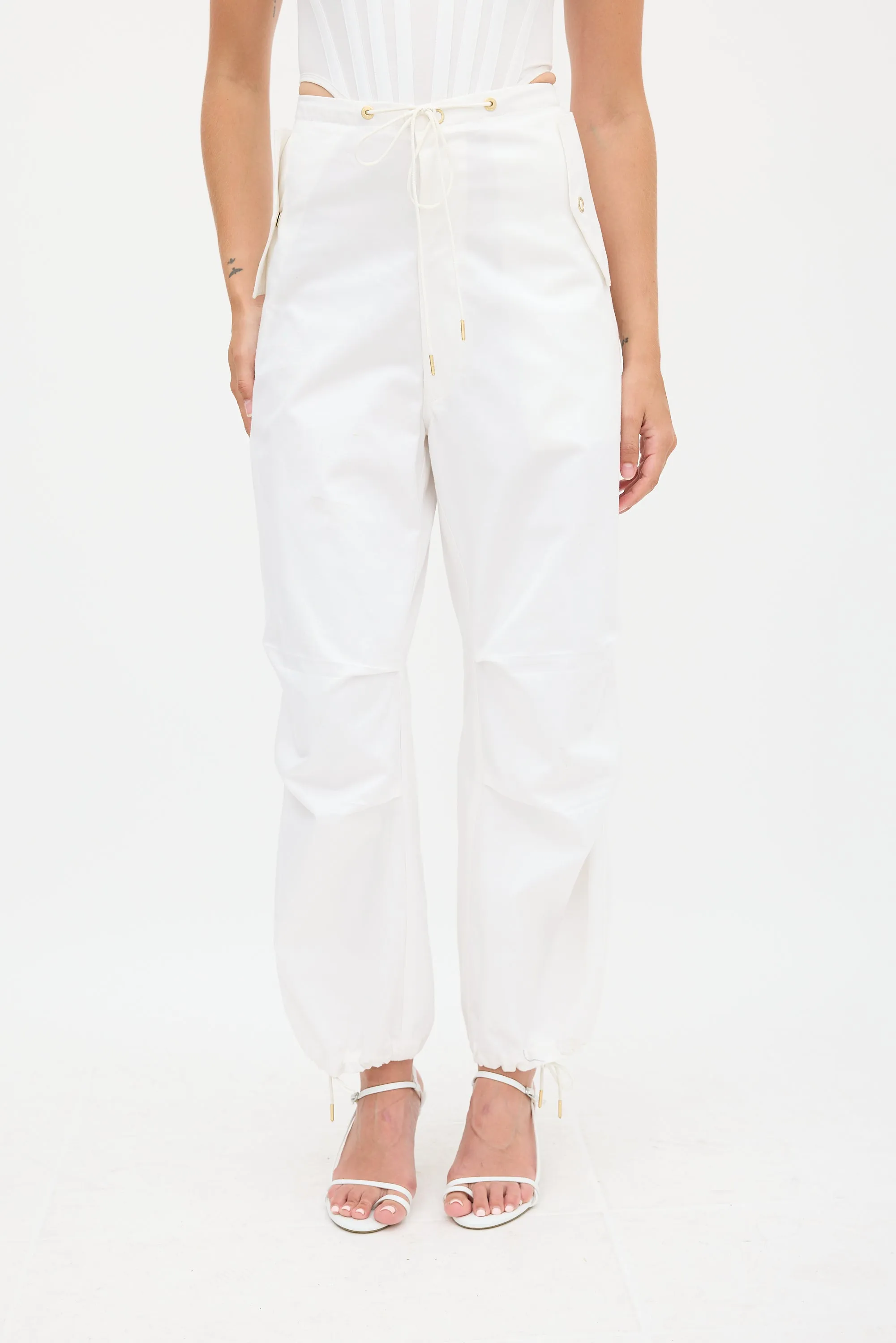 White Wide Leg Drawstring Trouser