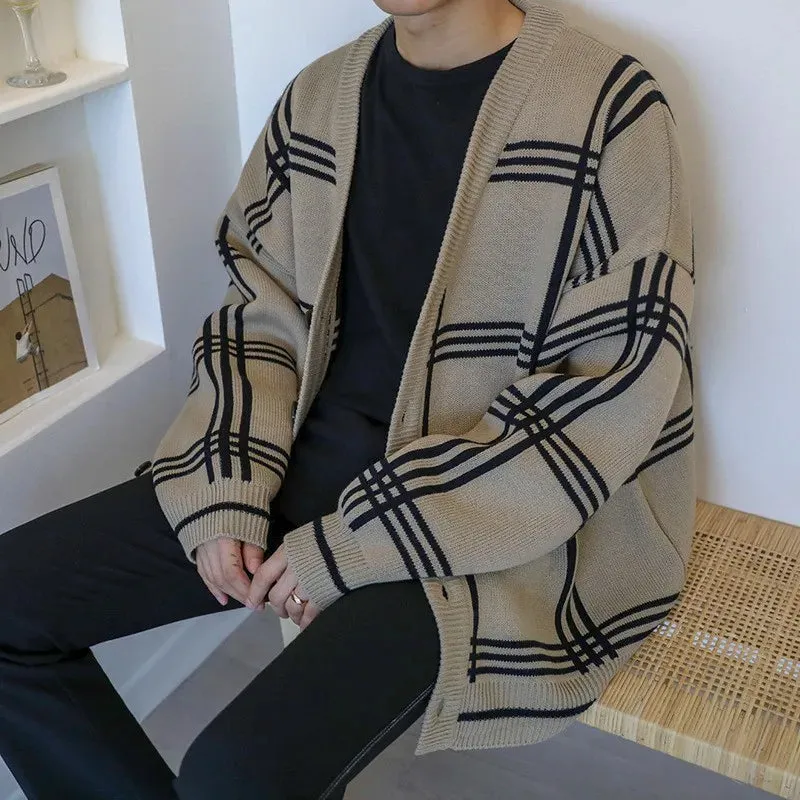Wiaofellas  -  Autumn Men's Clothing Luxury Knit V Collar Cardigan Sweater Coat Long Sleeve Korean Popular Leisure Patchwork Knitwear M-3XL