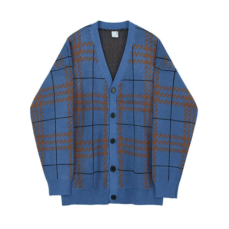 Wiaofellas  -  Autumn Men's Clothing Luxury Knit V Collar Cardigan Sweater Coat Long Sleeve Korean Popular Leisure Patchwork Knitwear M-3XL