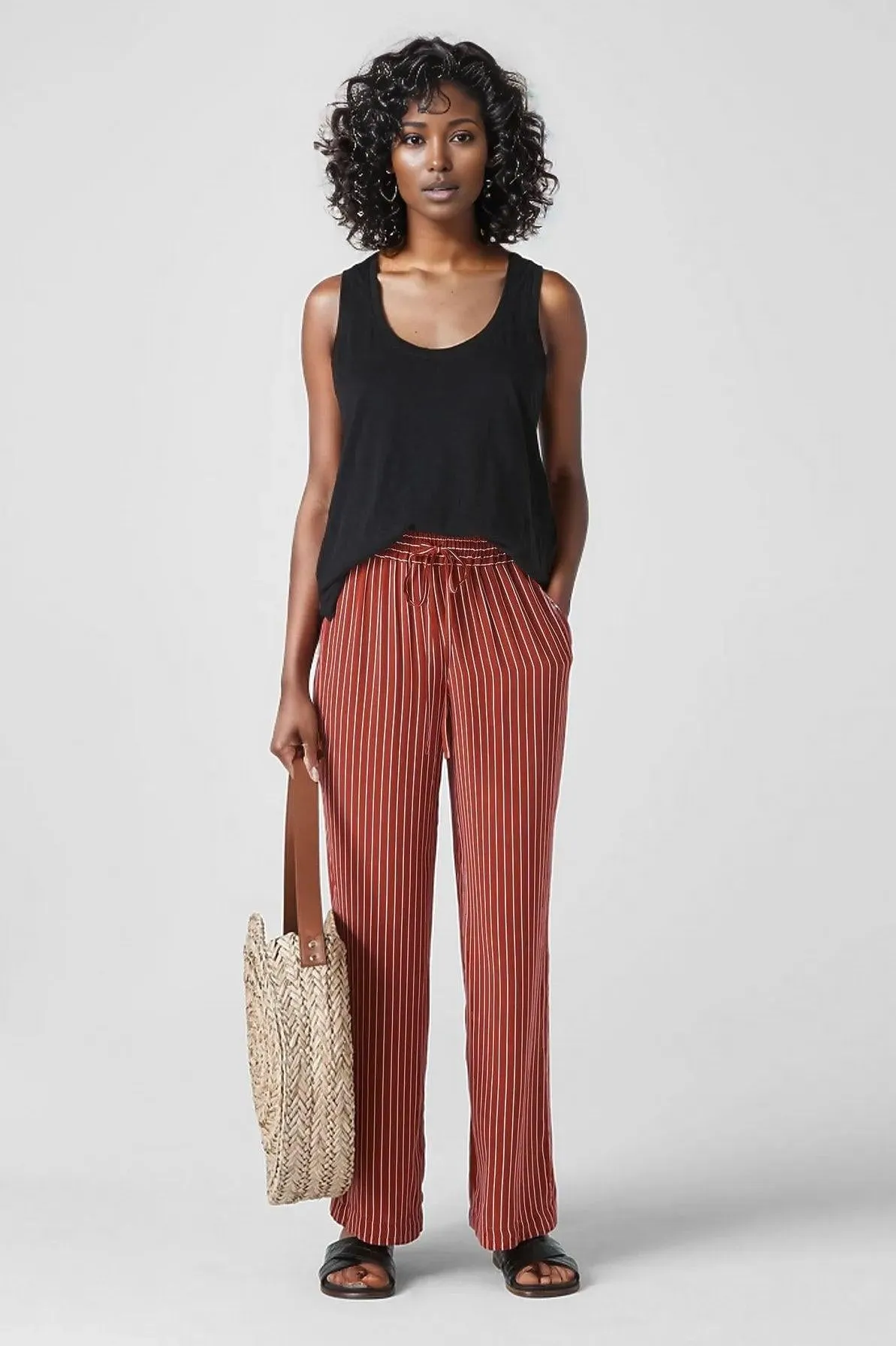 Wide leg stripe trousers