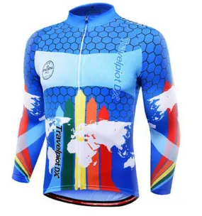 XINTOWN Colorful Blue Yellow Long Sleeve Cycling Jersey